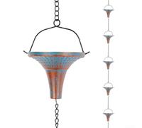 Chaîne de pluie en forme d'entonnoir carré 3 m résistant aux intempéries | Finition verdigris, 10 tasses carrées, guide l'eau de pluie, métal antirouille, remplace les bec de descente
