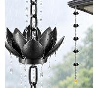 Chaîne de Pluie en Métal Noir 1,2m Forme Lotus pour Gouttière | Décoration extérieure élégante, antirouille et ajustable. Draine l'eau sans outils, parfait comme cadeau de jardinage unique.