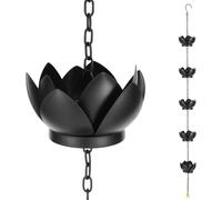 Chaîne de régulation d'eau de pluie - Chaîne pour gouttière - Décoration de jardin - Design de nénuphar - Longueur : 120 cm - Noir