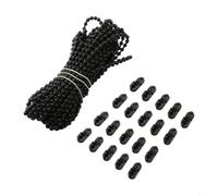 Chaîne de store vertical de 10 mètres de perles en plastique noir - Câble d'embrayage pour store enrouleur avec connecteurs d'accouplement pour réparation de poids inférieur à lattes (ensemble)