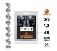 Chaîne Kerwood pour tronçonneuse 3/8" 1,3 mm. 68 maillons. Gouge profil demi carré