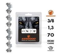 Chaîne Kerwood pour tronçonneuse 3/8" 1,3 mm. 70 maillons. Gouge profil demi carré