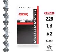 Chaîne Oregon pour tronçonneuse .325"" 1,6 mm. 62 maillons. Gouge profil carré. Super 20