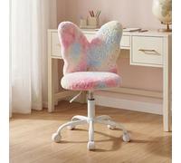 chairus Chaise Bureau Enfant, Chaise Pivotante, Dossier Papillon, Rose | Hauteur Réglable, Style Moderne, Siège Pivotant, Fausse Fourrure, Coussin Rembourré, Base Etoile 5 Branches avec Roulettes