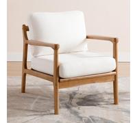 chairus Chaise de Salon Rétro, Fauteuil Crapaud, Pieds Bois, Beige | Pied Bois, Accoudoir Bois, Tissu de Lin, Coussin Rembourré, Dossier Rembourré, pour Chambre, Appatement