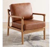 chairus Chaise de Salon Rétro, Fauteuil Crapaud, Pieds Bois, Marron | Pied Bois, Accoudoir Bois, Tissu de Similicuir, Coussin Rembourré, Dossier Rembourré, pour Chambre, Appatement