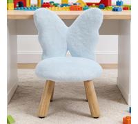 chairus Chaise Enfant, Petit Tabouret Bois, Dossier Papillon, Bleu | Pieds en Bois, Fausse Fourrure, Coussin Rembourré, Sans Accoudoir, pour Chambre Salon