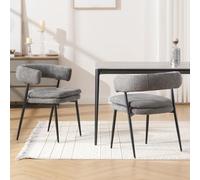 chairus Chaises de Cuisine Lot de 2 Fauteuil Salle Manger Rembourré, Gris | Chaise Salle à Manger Chenille Fauteuil Dîner Double Coussin Rembourré Dossier Confortable Pieds Métal pour Salon Chambre