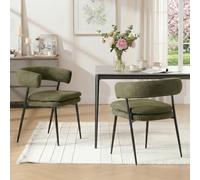 chairus Chaises de Cuisine Lot de 2 Fauteuil Salle Manger Rembourré, Vert | Chaise Salle à Manger Chenille Fauteuil Dîner Double Coussin Rembourré Dossier Confortable Pieds Métal pour Salon Chambre