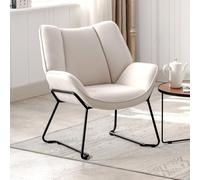 chairus Fauteuil de Relaxation Confortable en Lin Fauteuil Crapaud, Beige | Chaise Rembourrée Petit Fauteuil Individuel Coussin épais Structure Métal Solid pour Salon Chambre