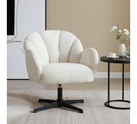 chairus Fauteuil Pivotant sans roulettes Chaise Coquillage Confortable Fauteuil Salon en Fausse Fourrure Chaise Coiffeuse pour Chambre, Blanc