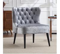 chairus Fauteuil Velours avec Pieds Bois, Chaise de Salon pour Chambre, Fauteuil Crapaud avec Rivets et Boutons Décoratifs, Gris