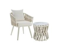 Ensemble de salon extérieur - TECTAKE - Ensemble chaise avec table LUGANO Rope-Design, résistant aux intempéries - Beige