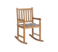 vidaXL Chaise à bascule avec coussin à carreaux gris en teck massif