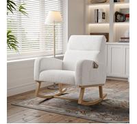 Chaise à bascule moderne - Fauteuil à bascule rembourré - Rocking chair blanc avec accoudoirs et poches latérales