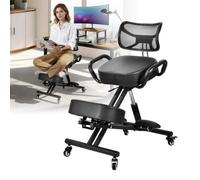 Chaise à Genoux avec Soutien Ergonomique Réglable Soutien Lombaire 90 kg | Hauteur Et Repose-genoux Réglables, Siège Inclinable Pour Bureau, Télétravail, Lecture Et Longues Sessions Assises