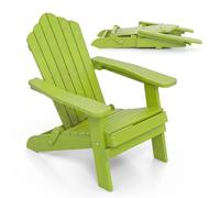 Chaise Adirondack COSTWAY, chaise de jardin pliable et résistante aux intempéries, chaise Adirondack avec dossier haut et larges accoudoirs, supportant jusqu'à 180 kg, couleur verte