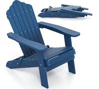 Chaise Adirondack COSTWAY, fauteuil de jardin pliable et résistant aux intempéries, chaise Adirondack avec dossier haut et larges accoudoirs, en plastique, charge maximale de 180 kg, modèle Marine