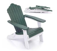 Chaise Adirondack COSTWAY, fauteuil de jardin pliable et résistant aux intempéries, chaise Adirondack avec dossier haut et larges accoudoirs, supportant jusqu'à 180 kg, vert et blanc