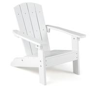 Chaise Adirondack COSTWAY résistante aux intempéries en HIPS, chaise de jardin avec dossier et accoudoirs ergonomiques, chaise d'extérieur pour enfants à partir de 3 ans, blanche