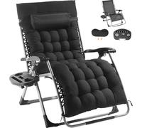 Chaise antigravité SucceBuy, 83,8 cm, capacité de charge de 226,8 kg, noir. Idéale pour l'intérieur et l'extérieur. Réglable, avec coussin, appuie-tête, repose-pieds et porte-boisson.