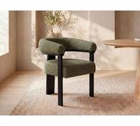 Chaise avec accoudoirs en tissu bouclette et bois d'hévéa noir - Kaki - LIVELIA