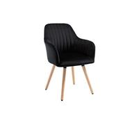 Chaise avec accoudoirs en velours et pieds bois de hêtre - Noir - ELEANA