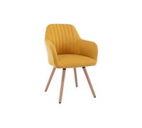 Vente-unique - Chaise avec accoudoirs - Tissu et Pieds Bois de hêtre - Jaune - Eleana - Salle à Manger - Scandinave