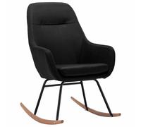 Chaise Berçante Tissu Noir | Cadre Métal, Pieds Bois Hêtre, Coussin Amovible, 110 kg Max, Salon Jardin Terrasse