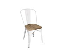 Chaise Bistrot Acier Blanc avec Assise en Bois x 4