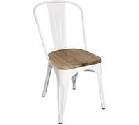 Chaise Bistrot Acier Blanc avec Assise en Bois x 4