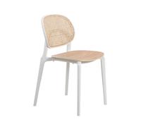 Chaise blanche, assise bois et cannage naturel