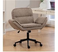 Chaise Bureau Criss-Cross Teddy Fleece Marron - Ergonomique Hauteur Réglable Accoudoirs Pliables & Roues
