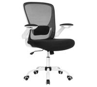 SONGMICS Chaise Bureau Ergonomique, Tissu en Maille, Support Lombaire, Mécanisme à Bascule, Assise Large de 53 cm, Accoudoirs Rabattables, pour Bureau, Chambre, Noir et Blanc OBN37WT