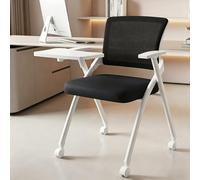 Chaise Bureau Pliante à Roulettes Fauteuil Avec Tablette D'éCriture Chaise ConféRence à Dossier En Maille Design Empilable IdéAle pour Les ConféRences L'Accueil Des Visite White-Wheels+Writing Tablet