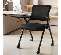 Chaise Bureau Pliante à Roulettes Fauteuil Avec Tablette D'éCriture Chaise ConféRence à Dossier En Maille Design Empilable IdéAle pour Les ConféRences L'Accueil Des Visite Black-Wheels+Writing Tablet