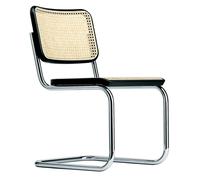 Chaise à piétement luge S 32 chromé ; bois courbé hêtre teinté noir cannage tendu natur 46x81x58 cm