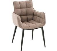 CLP Chaise de salle à manger Tirana – tissu matelassé, accoudoirs, pied métal, Marron/Noir