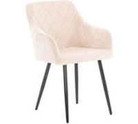 CLP Chaise de salle à manger Shila - rétro avec accoudoirs, velours, piètement métal noir - Beige