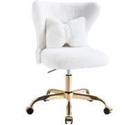 Chaise Coiffeuse Moderne Fauteuil Pivotante À Roulette Dorées Pour Fille Siege Bureau Moumoute Montage Facile Blanche[CA35]
