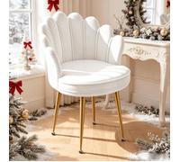 Chaise Coiffeuse Velours Blanc Design Coquillage, Fauteuil de Chambre avec Pieds Dorés, Élégant et Confortable, ergonomique