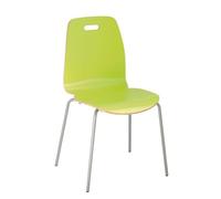Chaise coque bois piétement tube métal verte