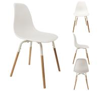 Chaise coque Greta en polypropylène - Blanc / Pieds bois brut