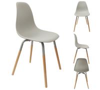 Chaise coque Greta en polypropylène - Gris / Pieds bois brut
