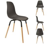 Chaise coque Greta en polypropylène - Noir / Pieds bois brut