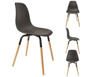 Chaise coque Greta en polypropylène - Noir / Pieds bois brut