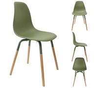 Chaise coque Greta en polypropylène - Vert / Pieds bois brut
