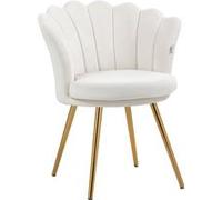 HOMCOM Fauteuil Coquillage Chaise Coiffeuse Fauteuil en Velours avec Pieds en métal doré pour Salon Chambre et Salle à Manger 67l x 64P x 77H cm crème