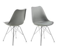 Chaise coquille Irma - EMOB - Lot de 4 - Siège en PU - Plastique gris - Pieds en métal chromé