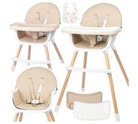 Chaise haute Malplay Chaise haute pour enfant Chaise pliante 3 en 1 Plateau réglable Sangles Biteo Beige